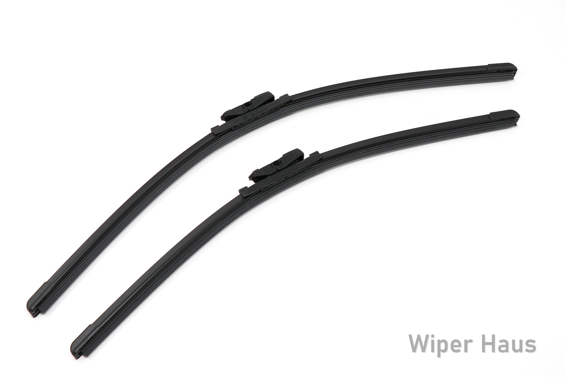 2 bosch icon front wiper blades on white background