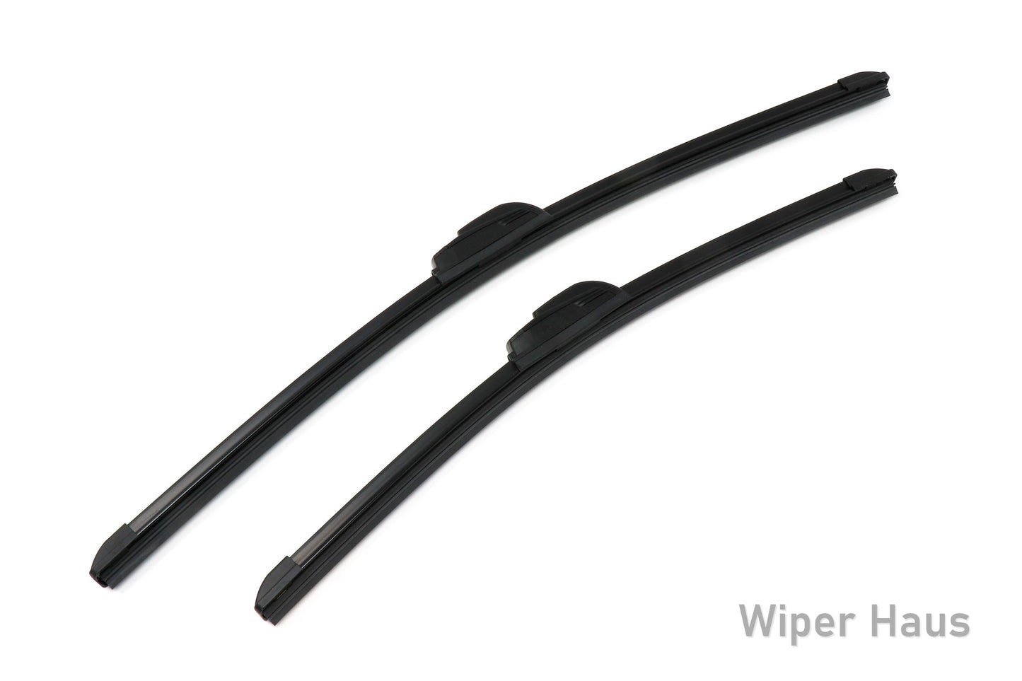 Two Bosch Focus wiper blades on white background
