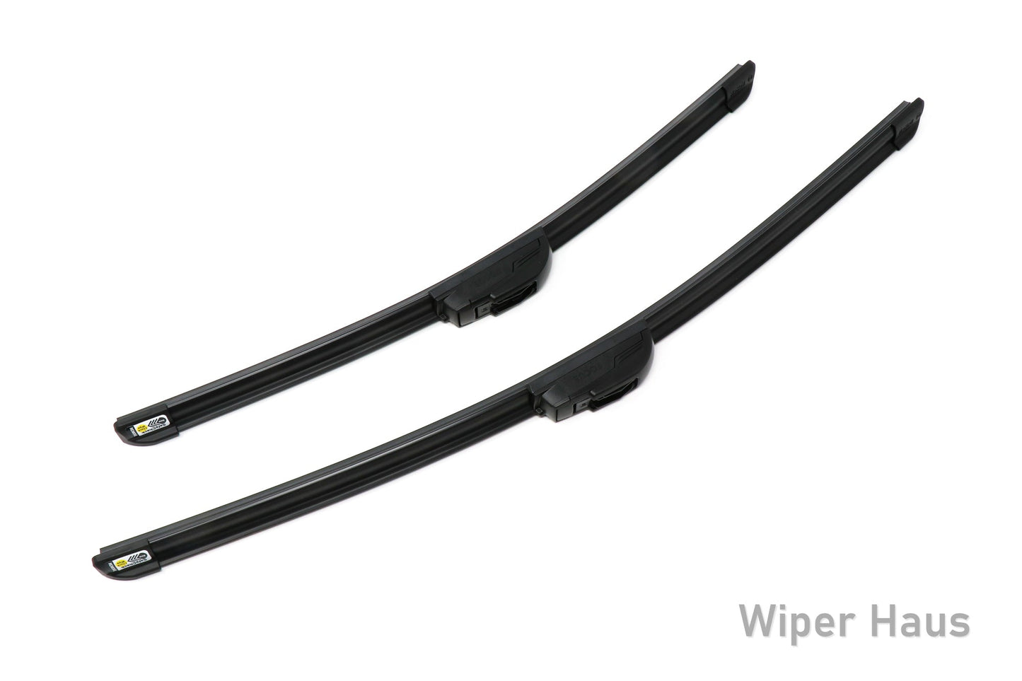 Two Bosch Focus wiper blades on white background