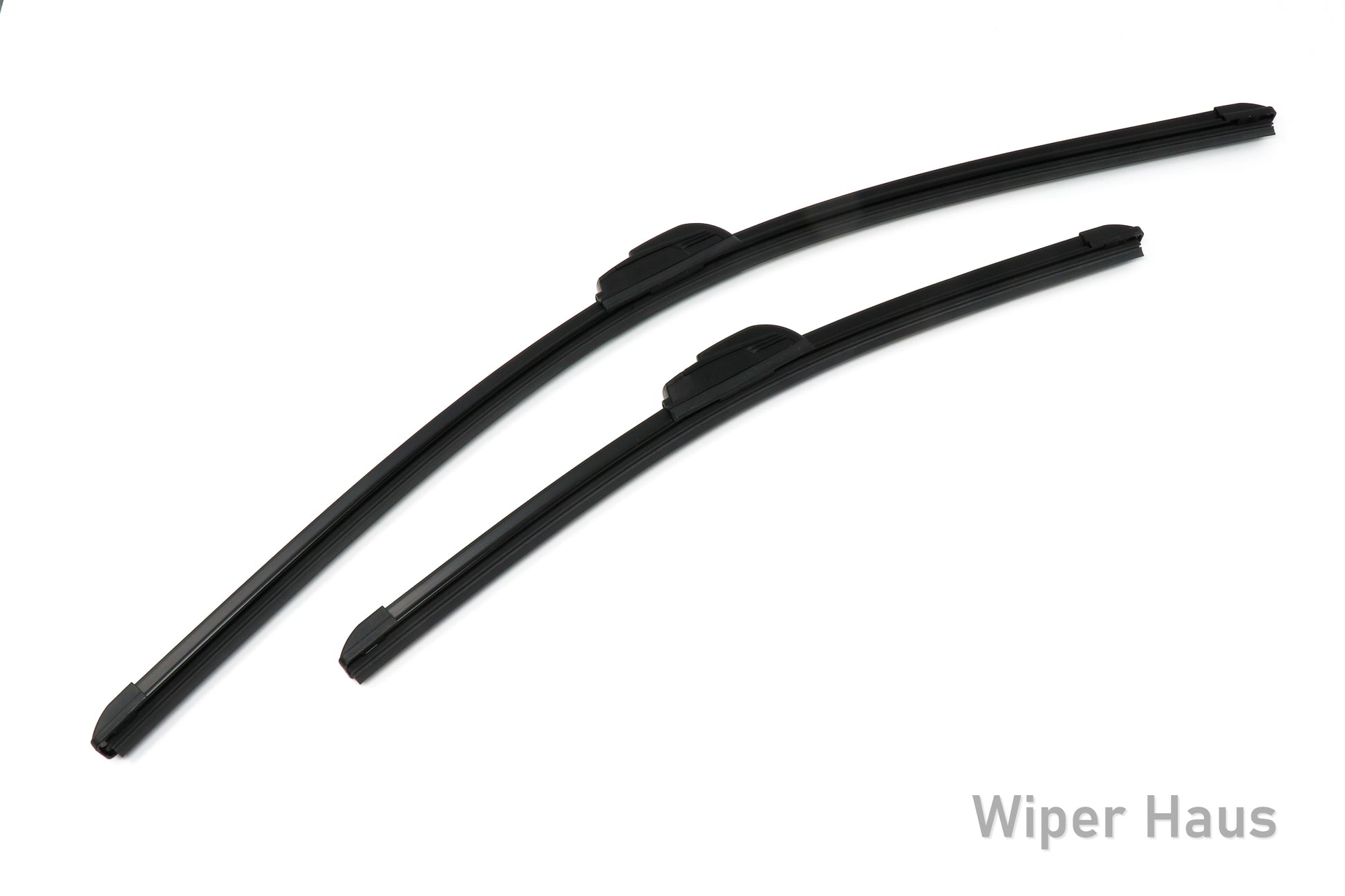 Two Bosch Focus wiper blades on white background