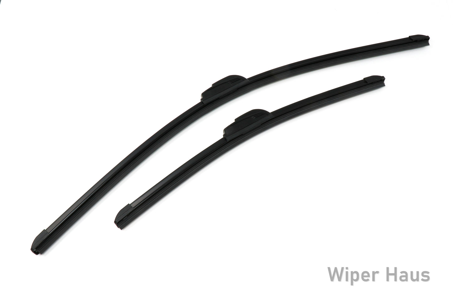 Two Bosch Focus wiper blades on white background