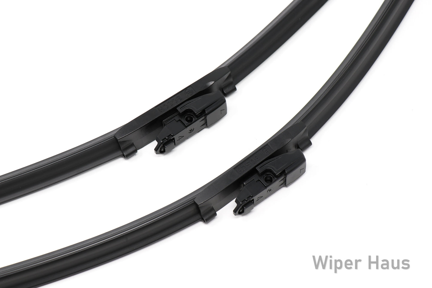 2 bosch icon front wiper blades on white background