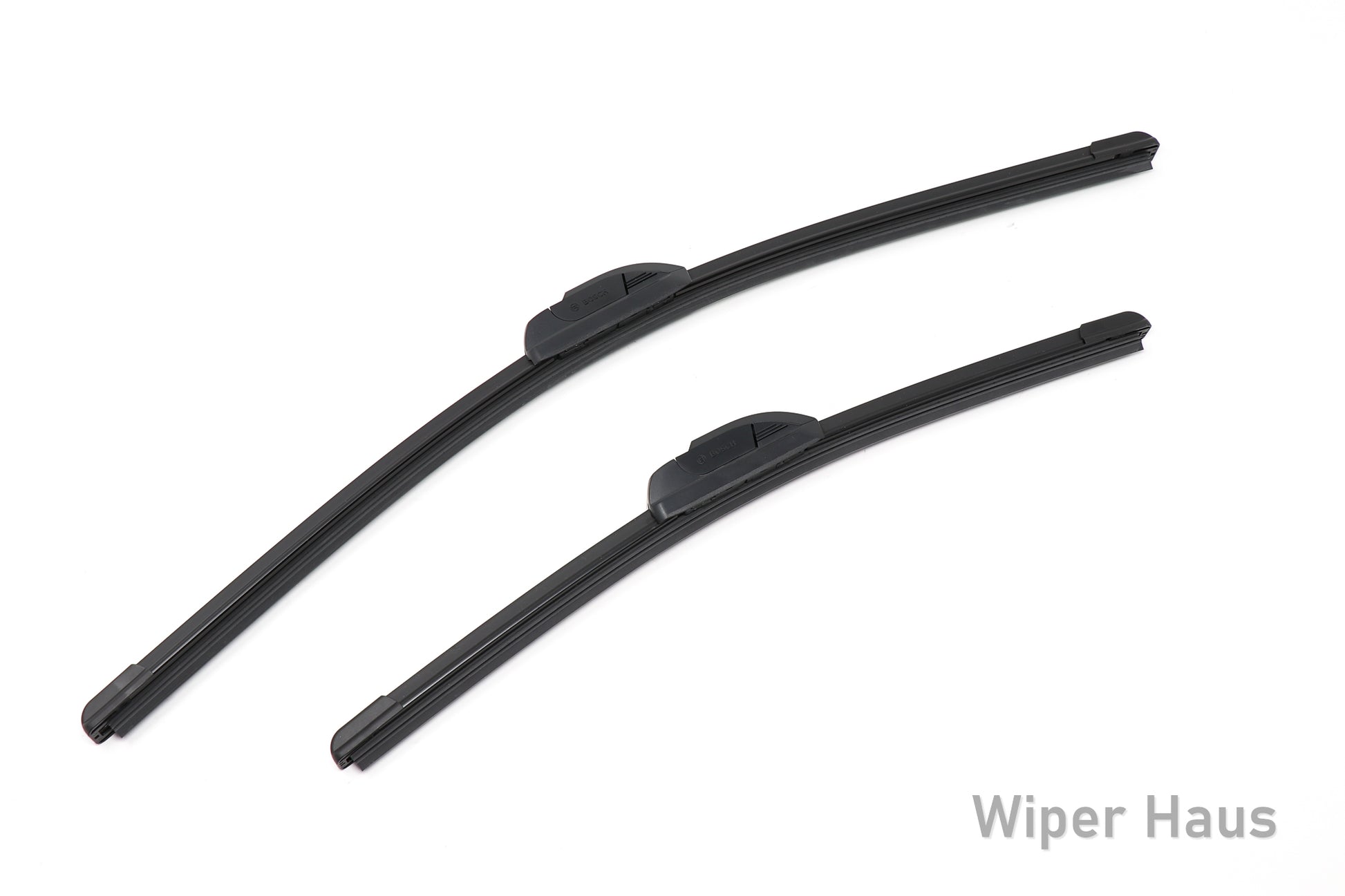 2 bosch icon front wiper blades on white background