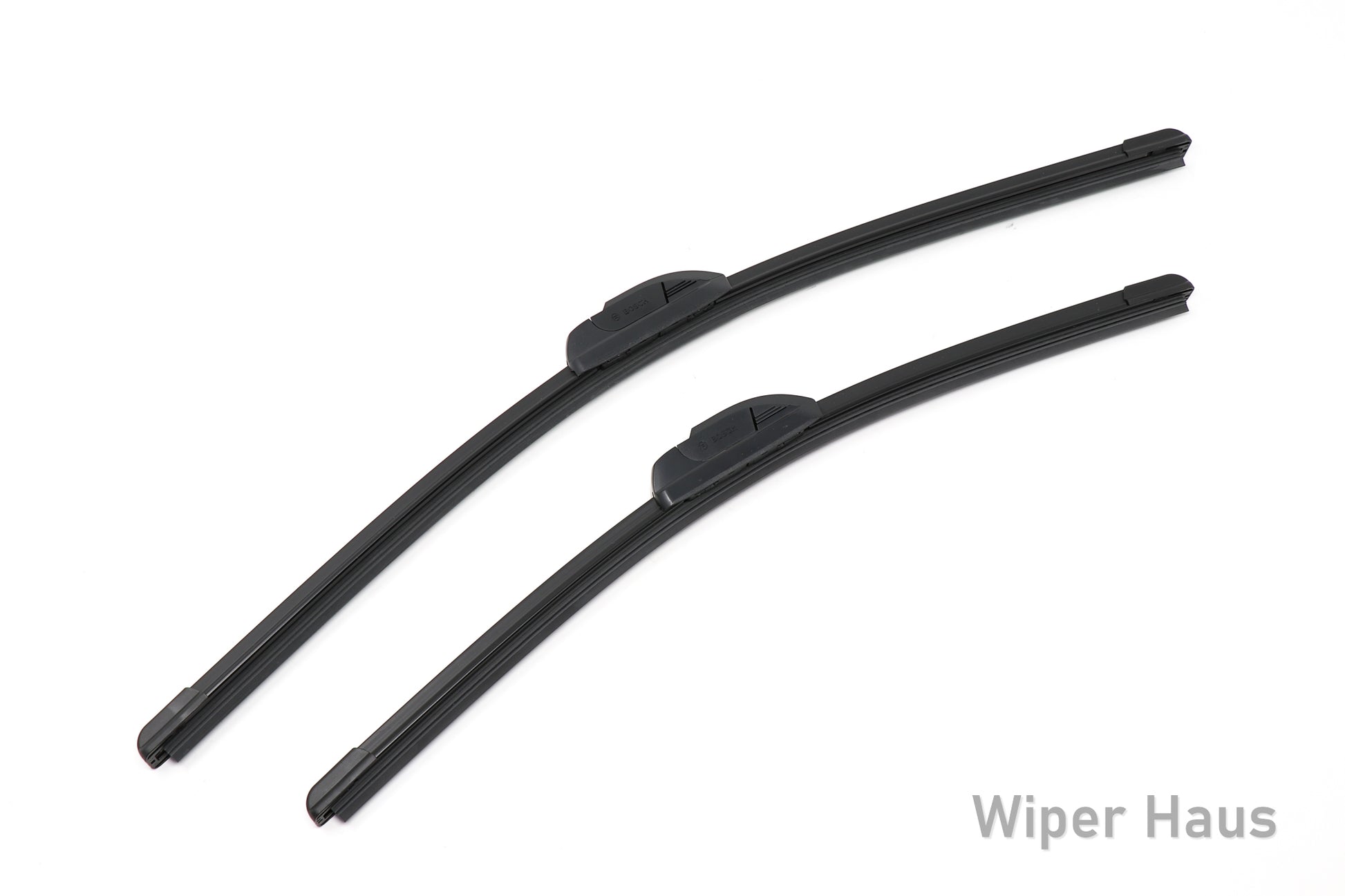 2 bosch icon front wiper blades on white background