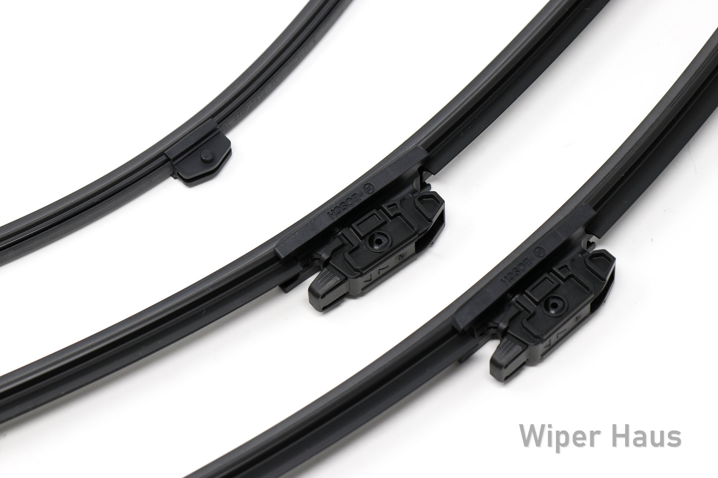 2 bosch aerotwin front wiper blades and 1 bosch rear wiper blade on white background