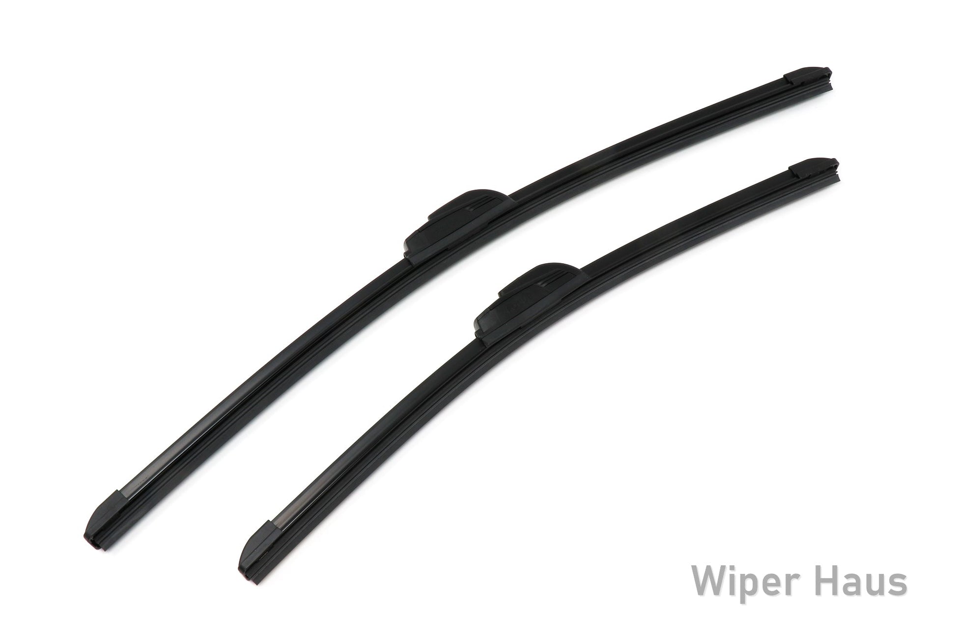 Two Bosch Focus wiper blades on white background