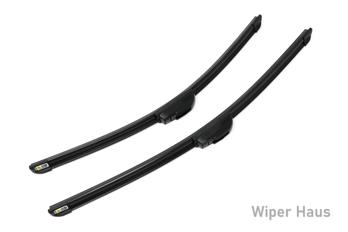 Two Bosch Focus wiper blades on white background