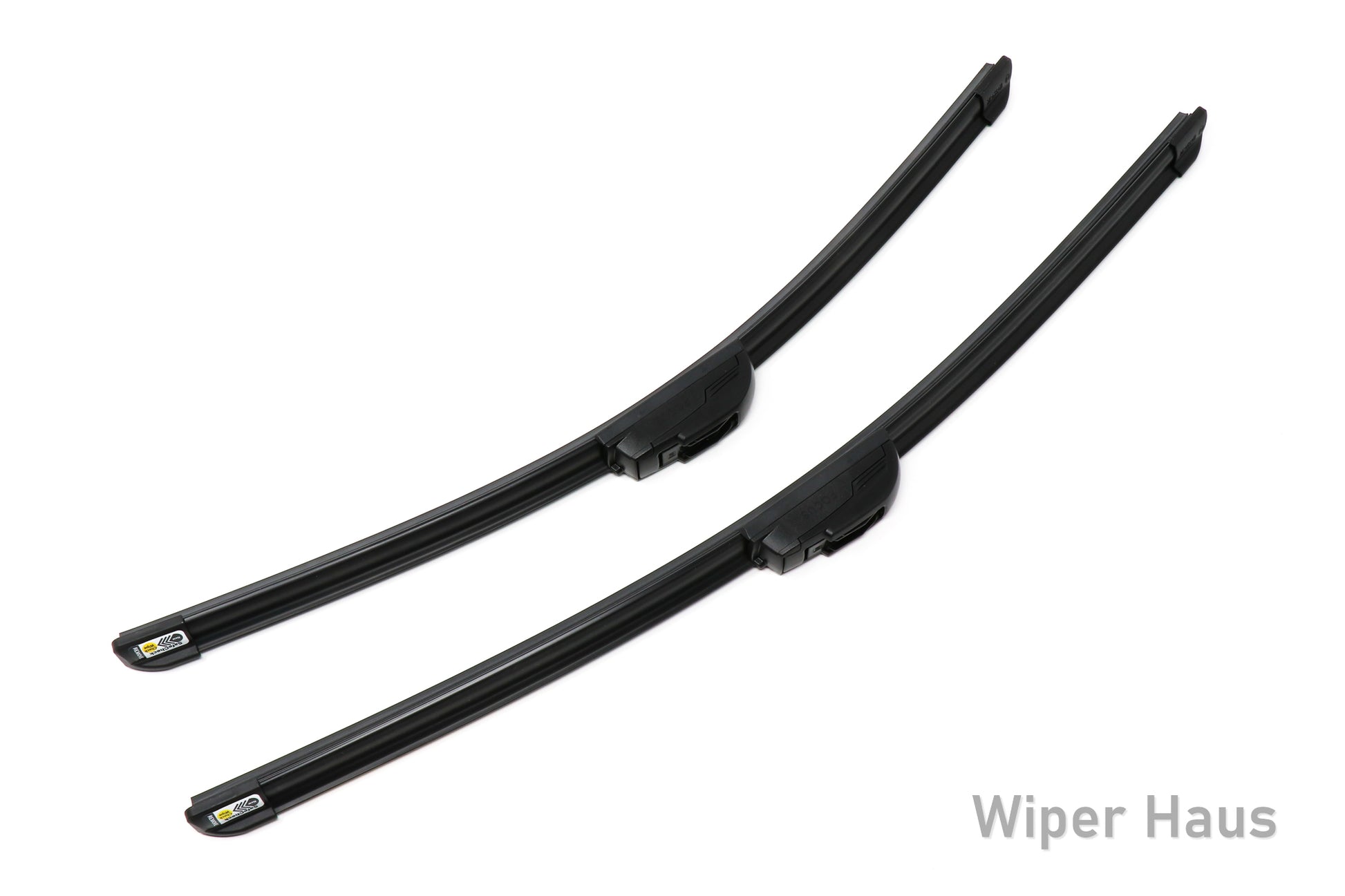 Two Bosch Focus wiper blades on white background