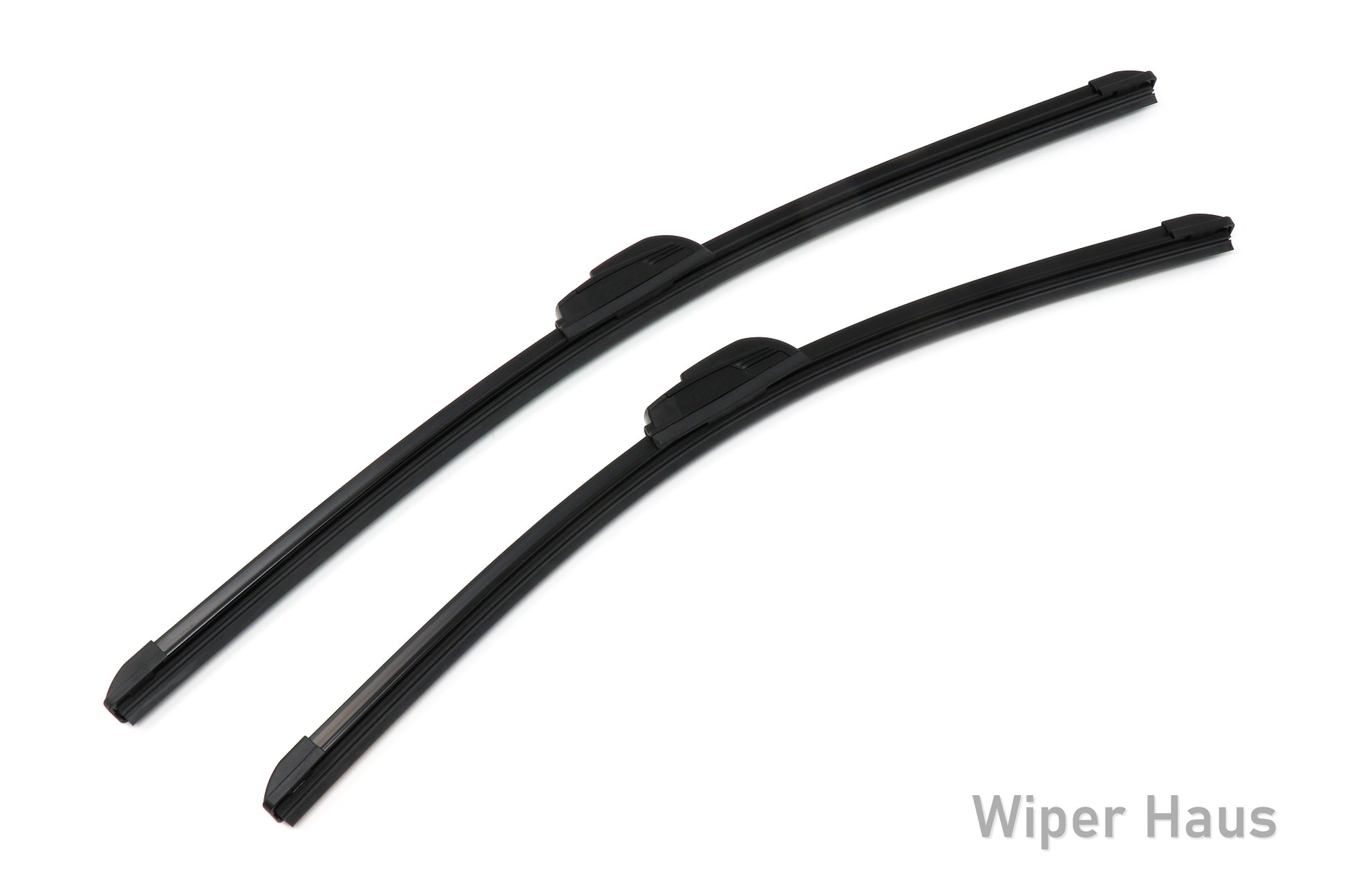 Two Bosch Focus wiper blades on white background