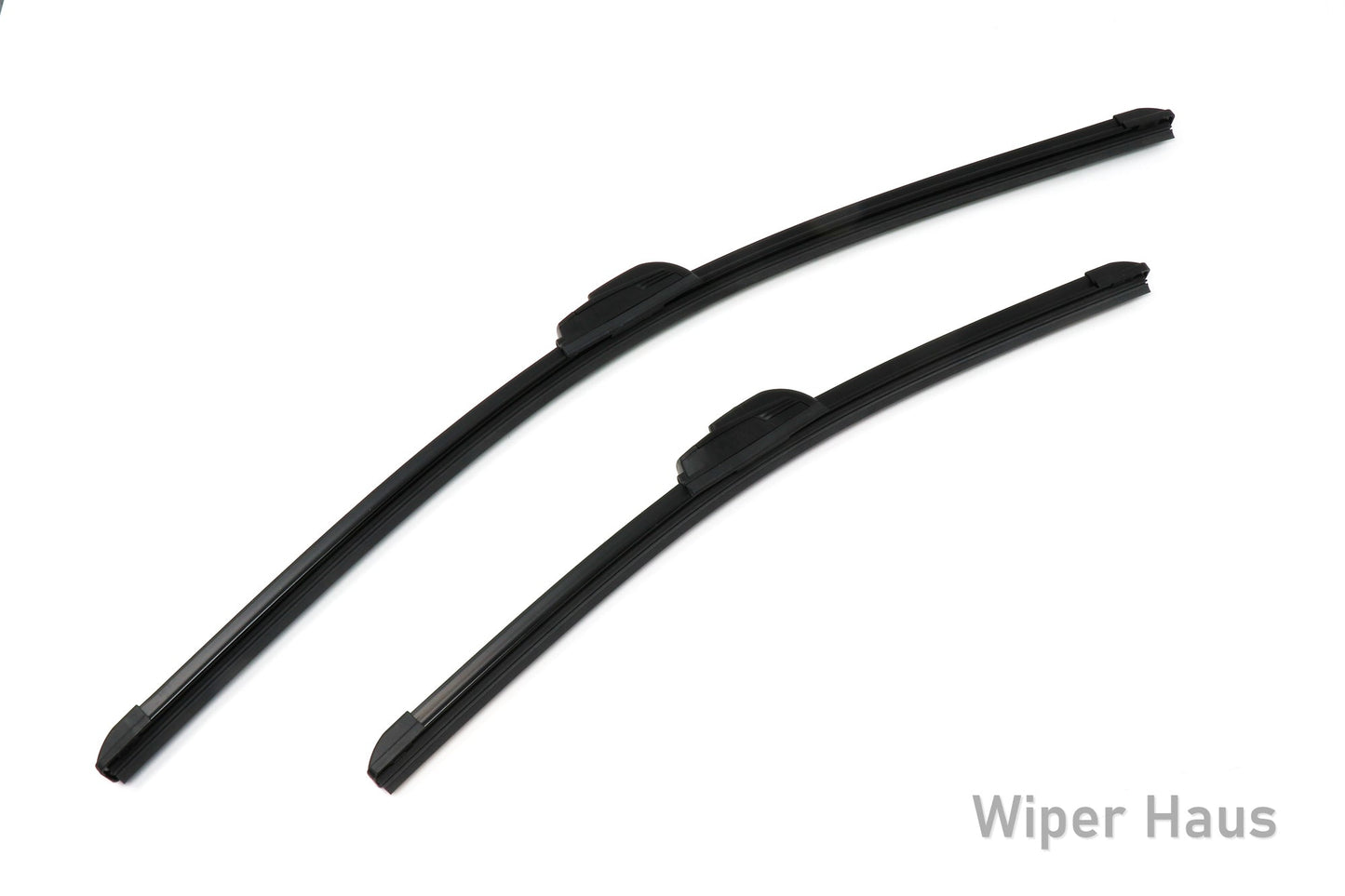 Two Bosch Focus wiper blades on white background