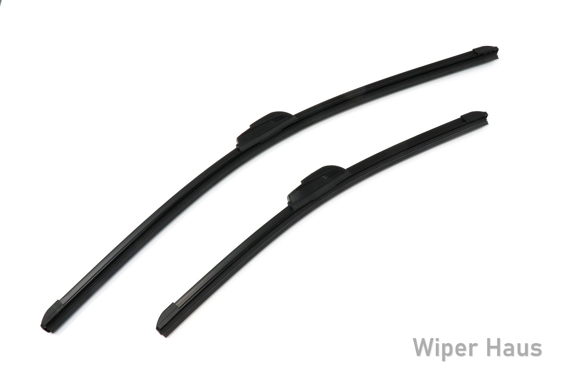 Two Bosch Focus wiper blades on white background