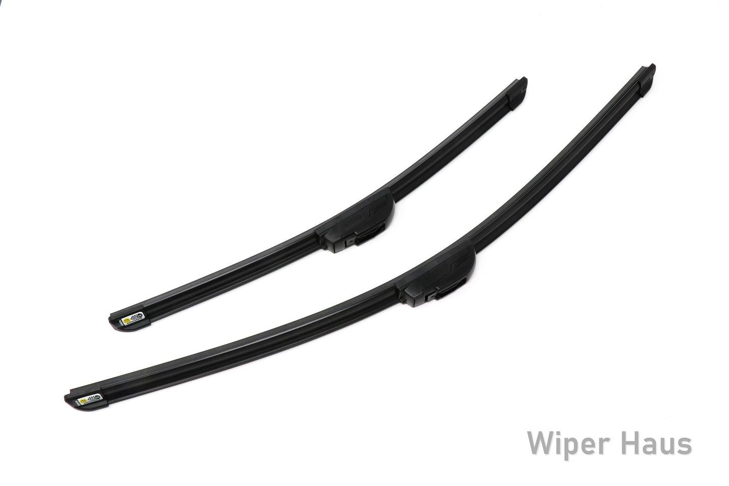 Two Bosch Focus wiper blades on white background
