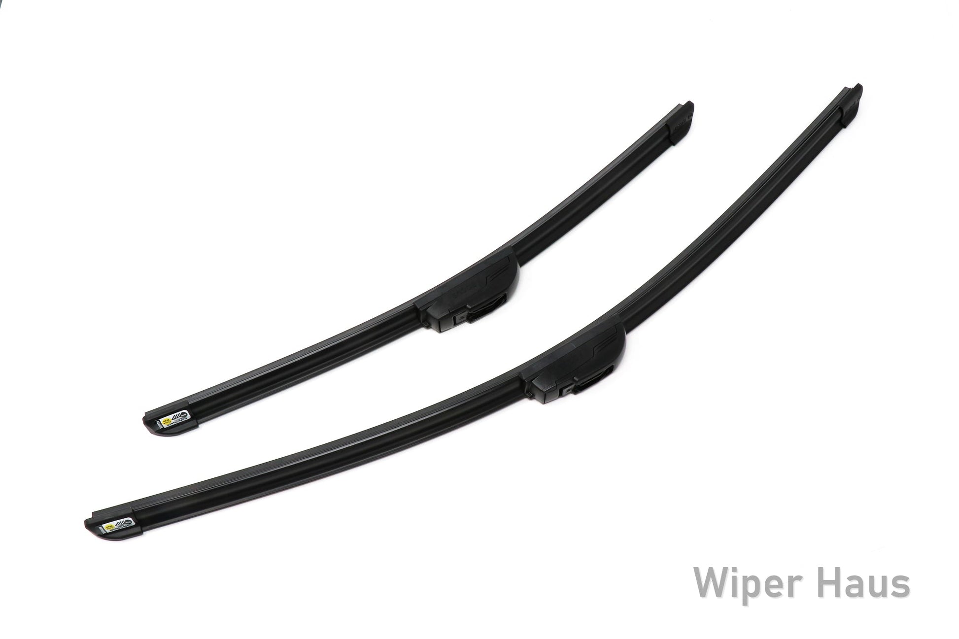 Two Bosch Focus wiper blades on white background
