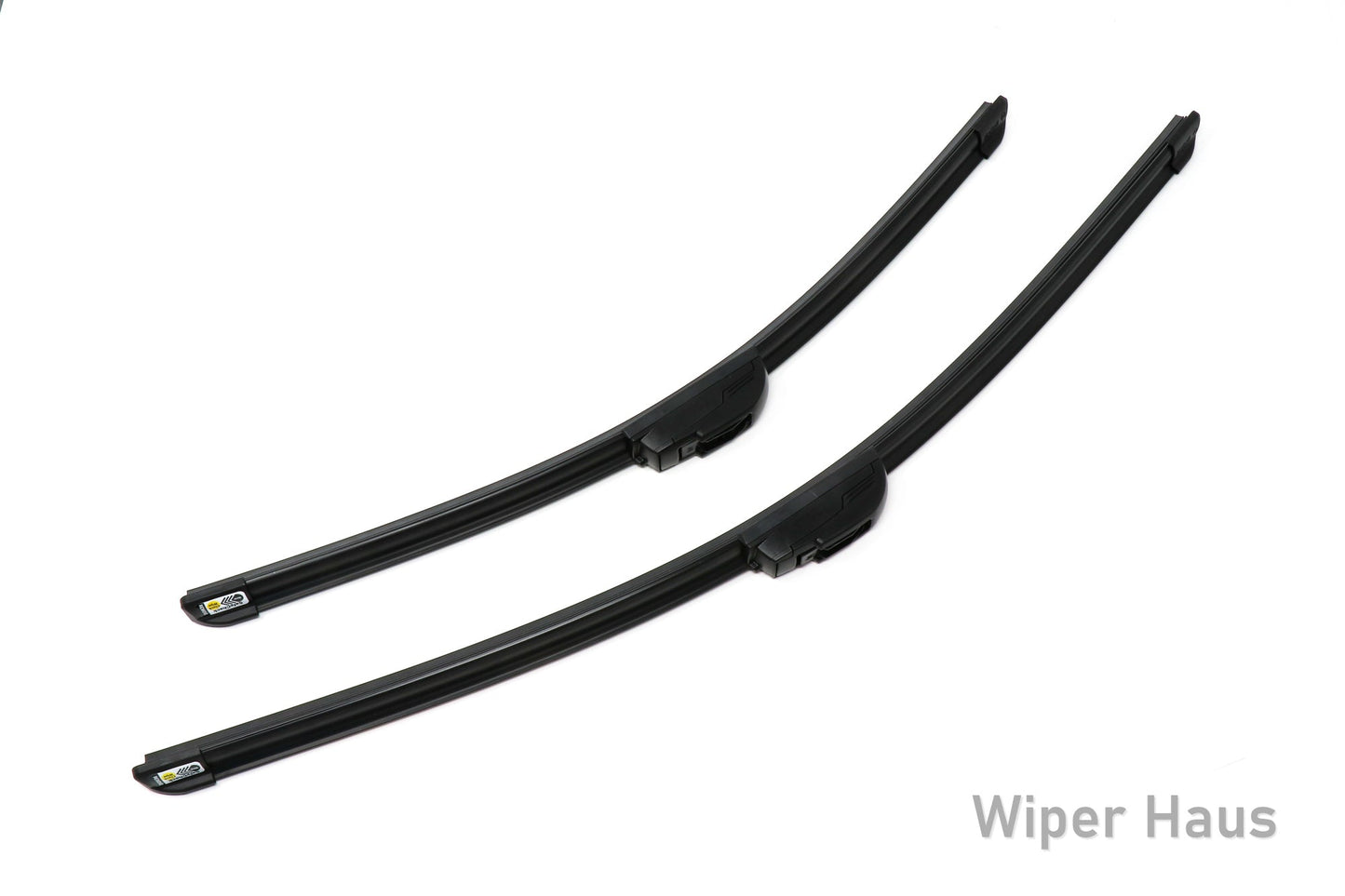 Two Bosch Focus wiper blades on white background