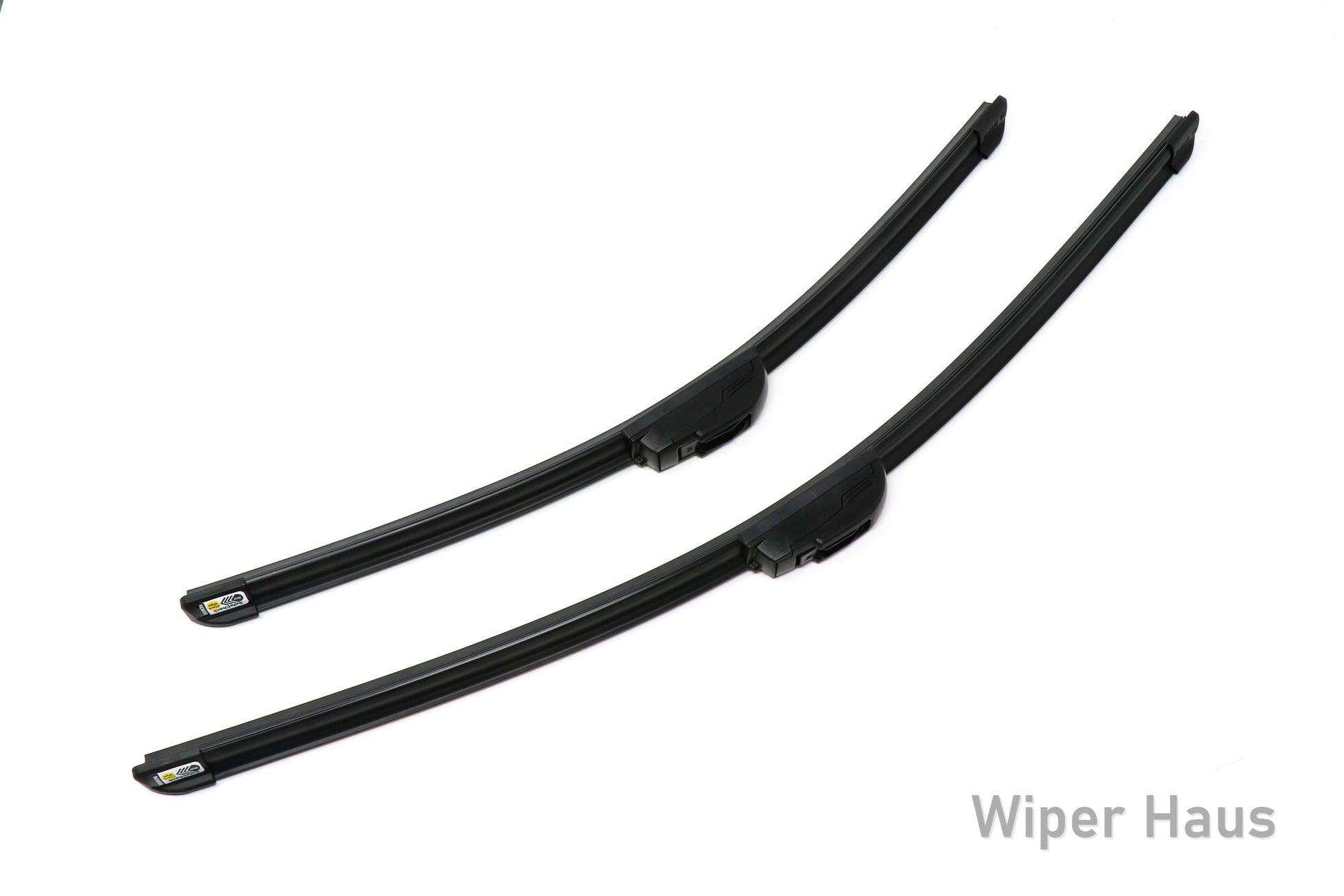 Two Bosch Focus wiper blades on white background