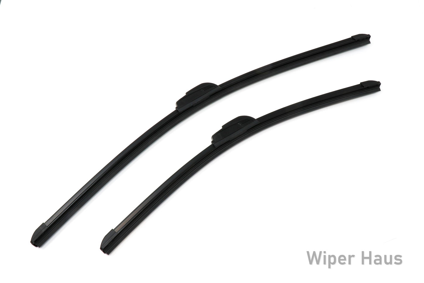 Two Bosch Focus wiper blades on white background