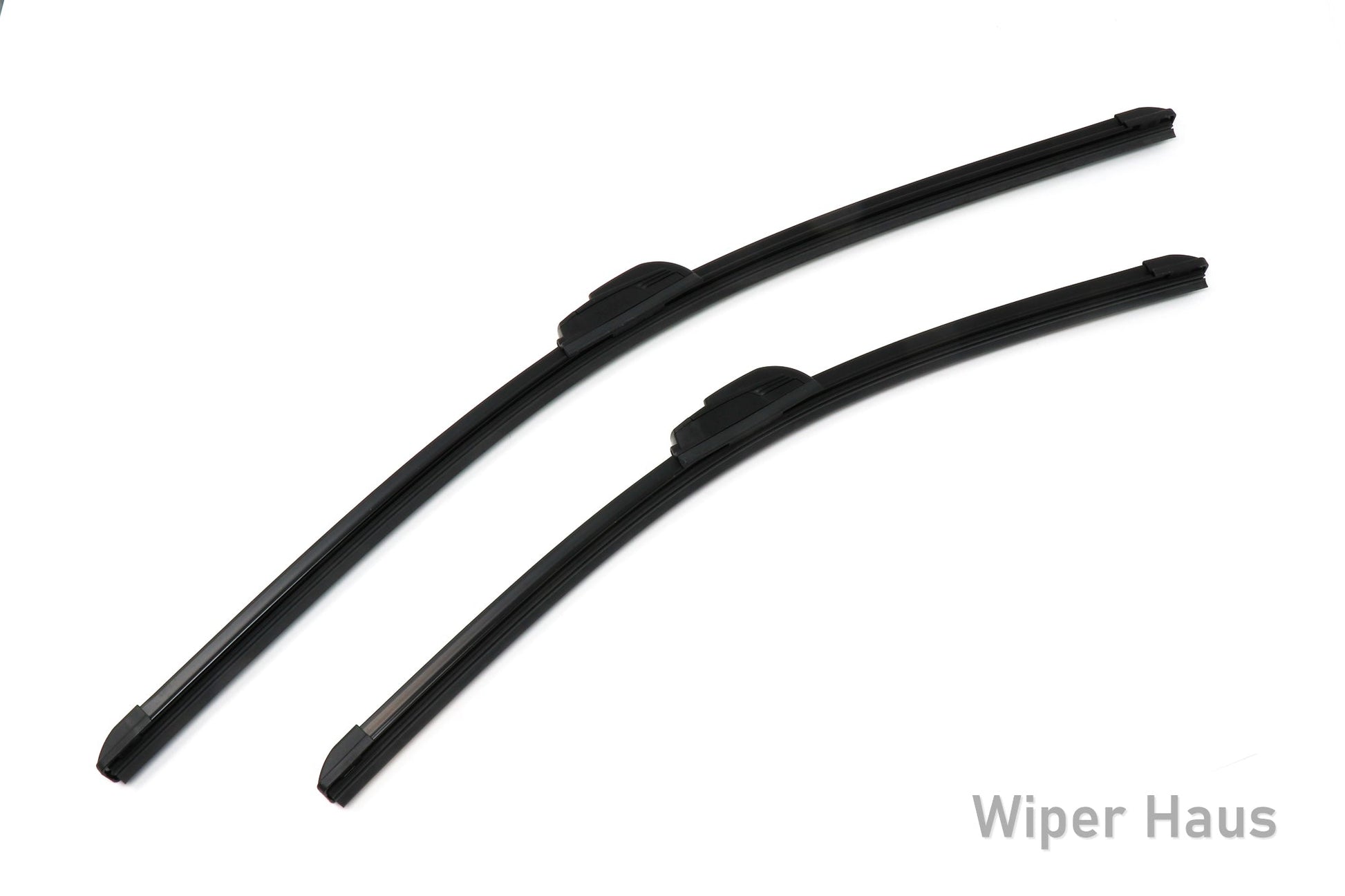 Two Bosch Focus wiper blades on white background