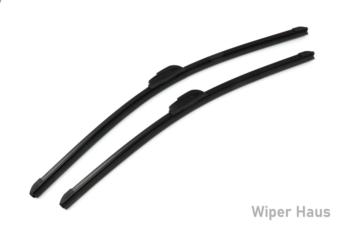 Two Bosch Focus wiper blades on white background