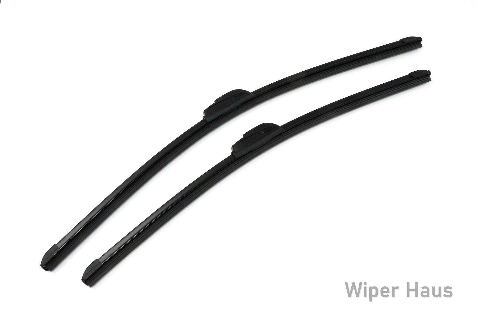 Two Bosch Focus wiper blades on white background