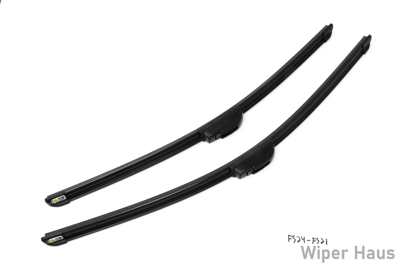 Two Bosch Focus wiper blades on white background