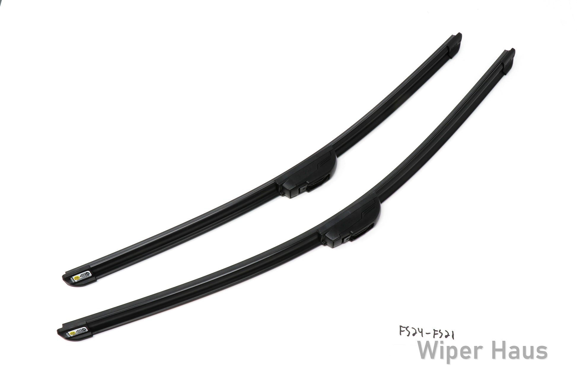 Two Bosch Focus wiper blades on white background