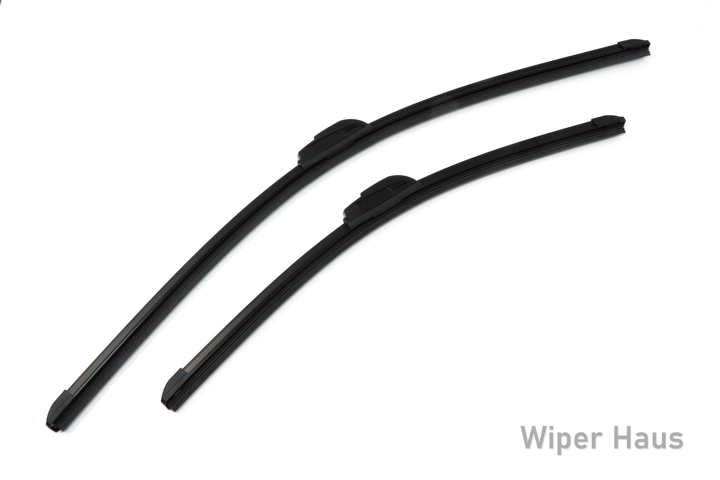 Two Bosch Focus wiper blades on white background