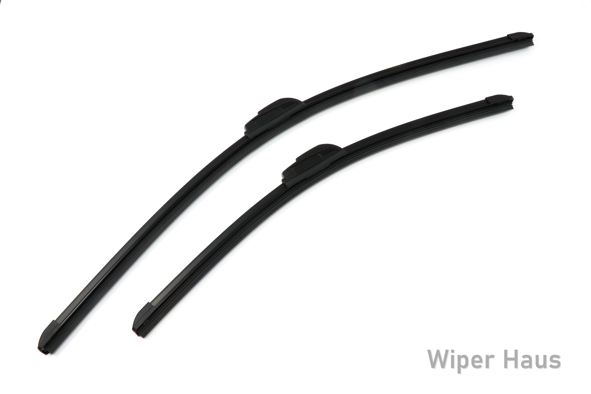 Two Bosch Focus wiper blades on white background