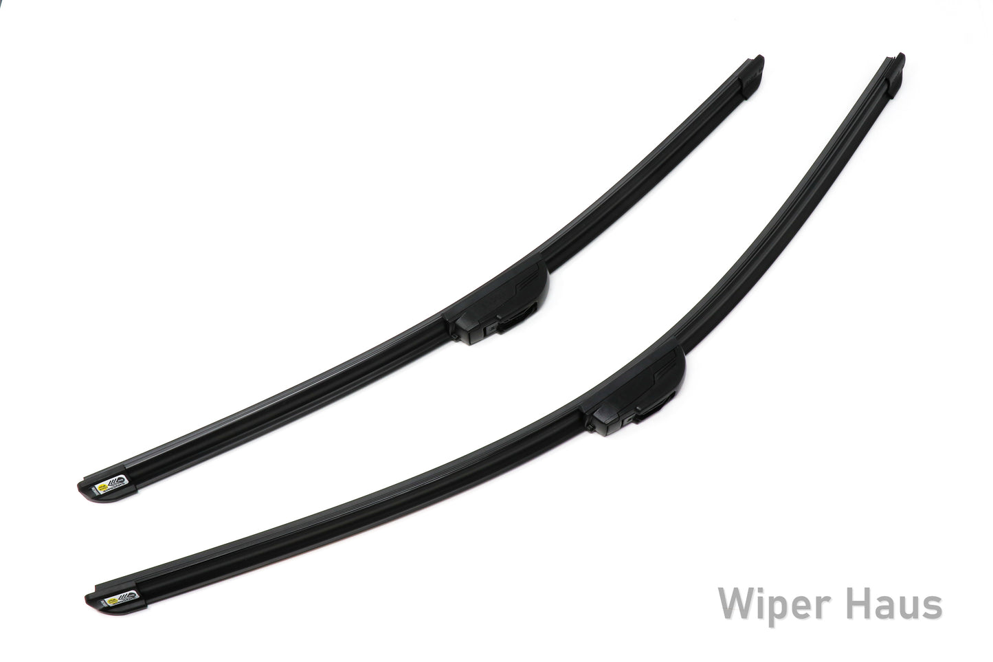 Two Bosch Focus wiper blades on white background