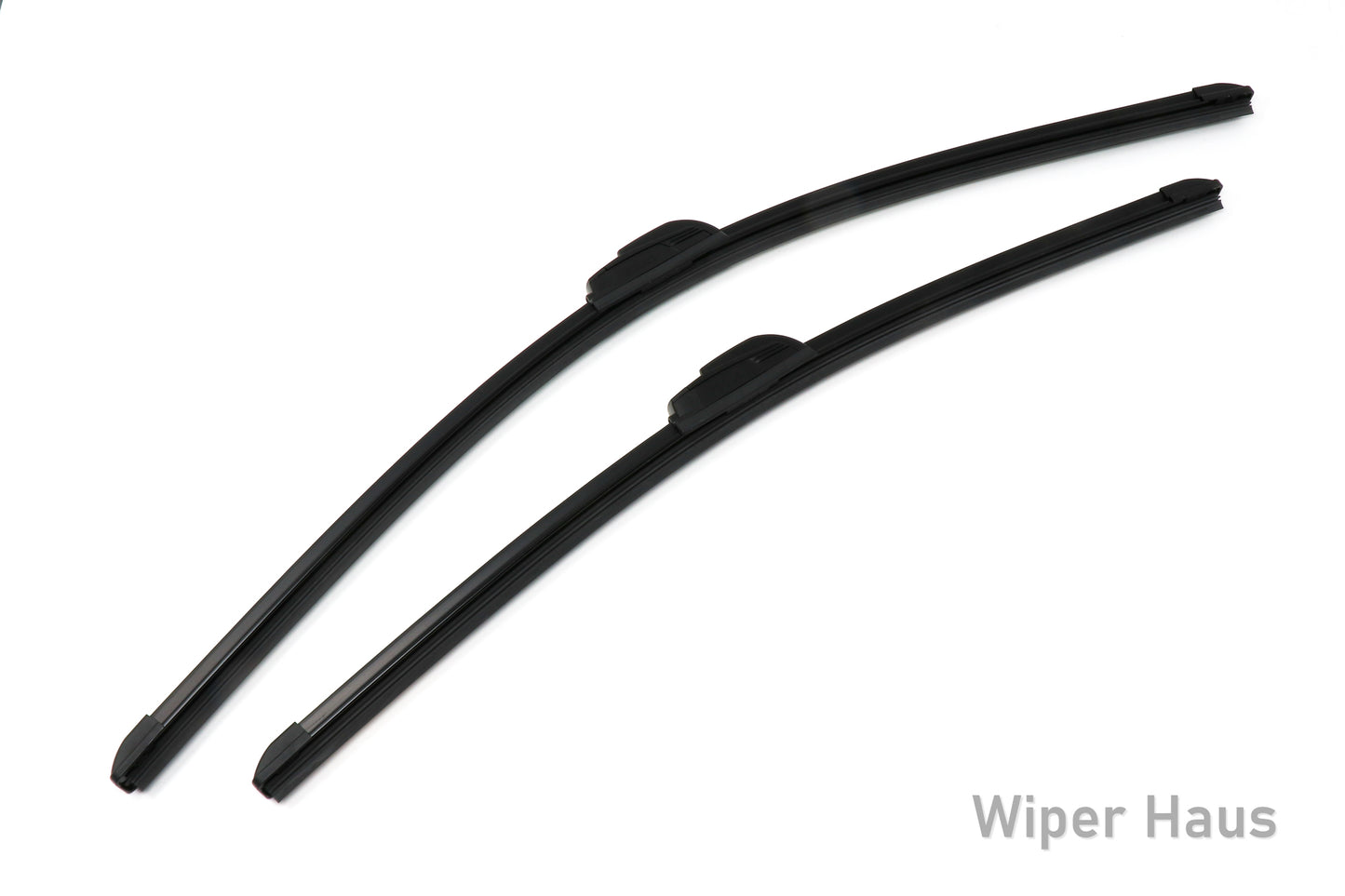 Two Bosch Focus wiper blades on white background