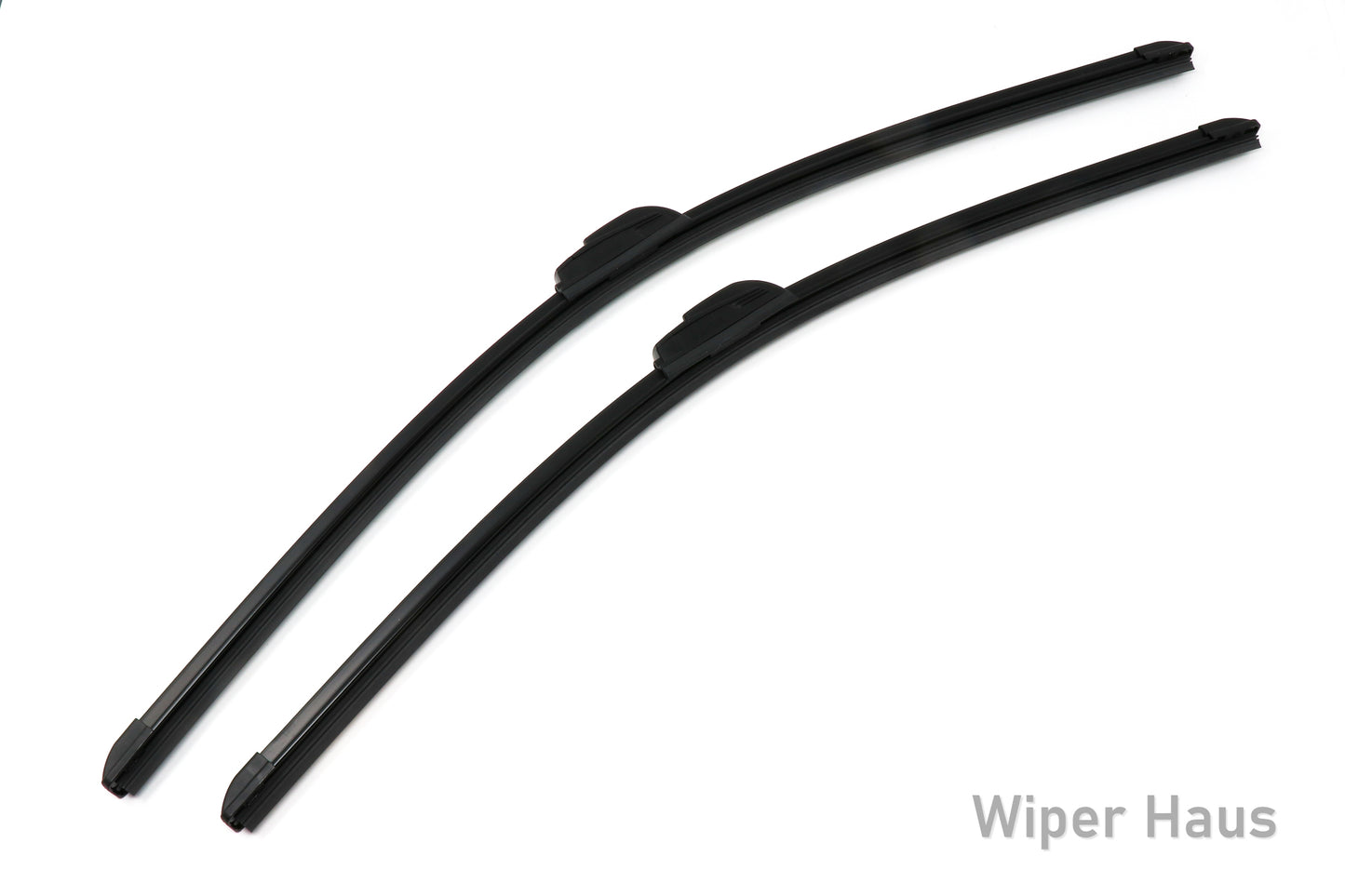 Two Bosch Focus wiper blades on white background