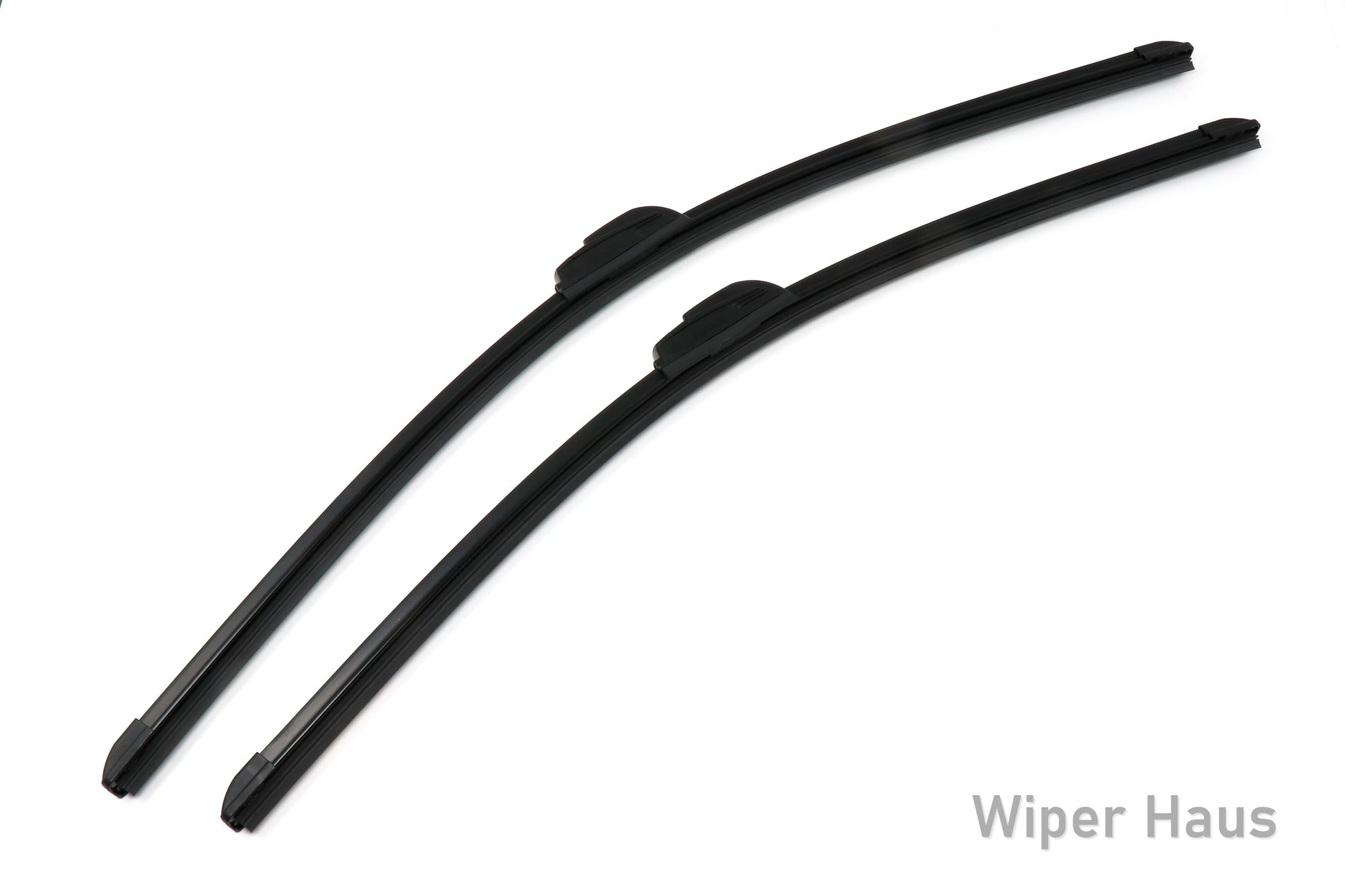 Two Bosch Focus wiper blades on white background