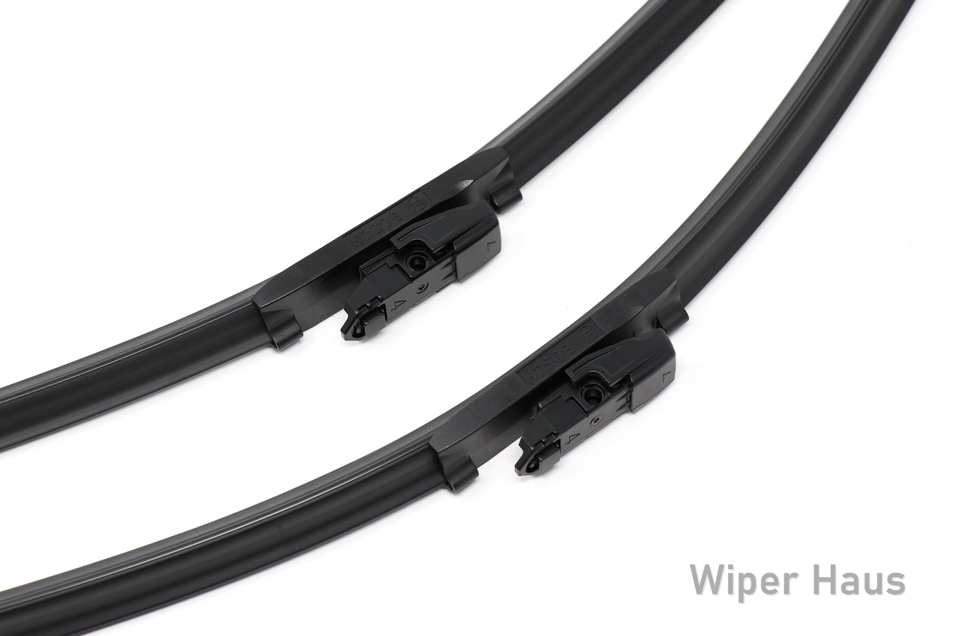 2 bosch icon front wiper blades on white background
